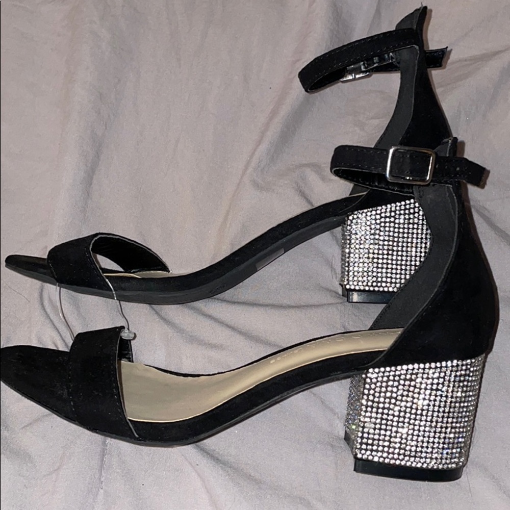 Silver jeweled short heels